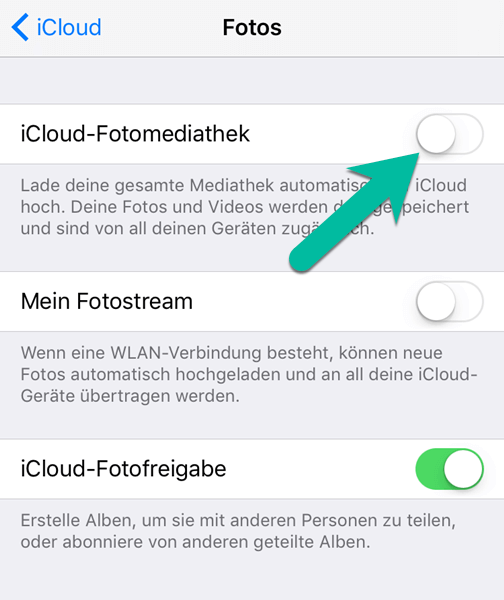 iCloud Fotomediathek deaktivieren