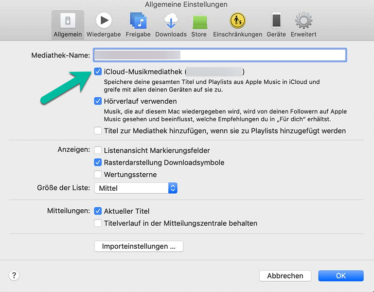 iCloud Musikmediathek aktivieren auf iTunes