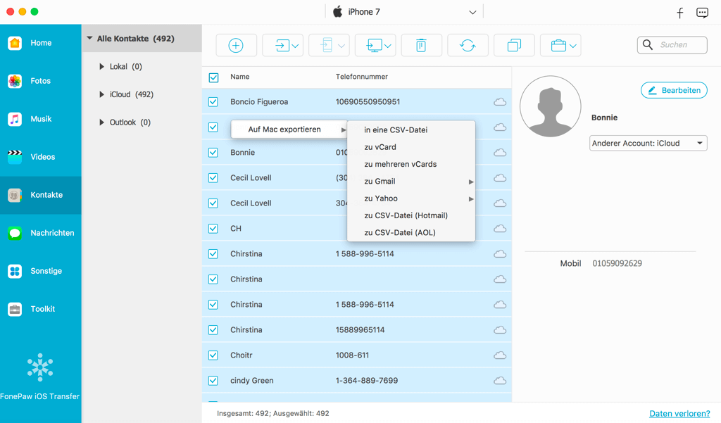 Kontakte vom iPhone auf Mac übertragen iOS Transfer