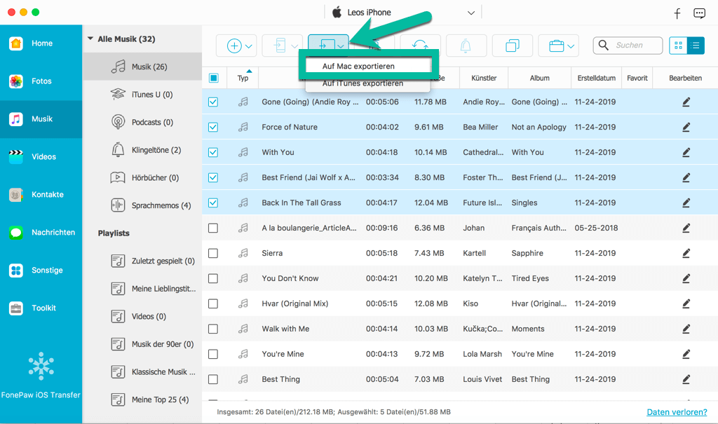 Musik vom iPhone auf Mac übertragen