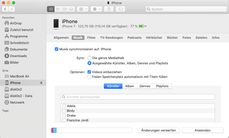 Musik vom iPhone auf Mac synchronisieren