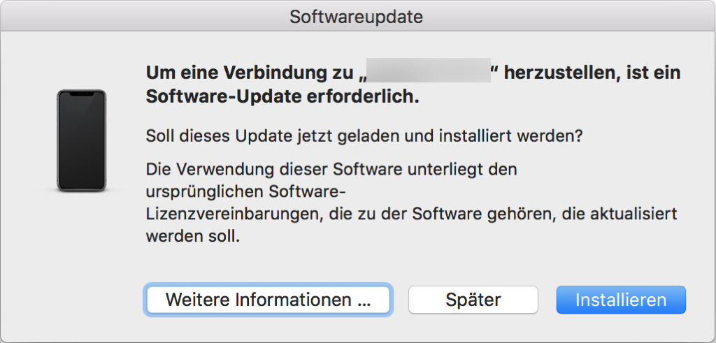 Um eine Verbindubgn zu iPhone herzustellen ist ein Software Update erforderlich