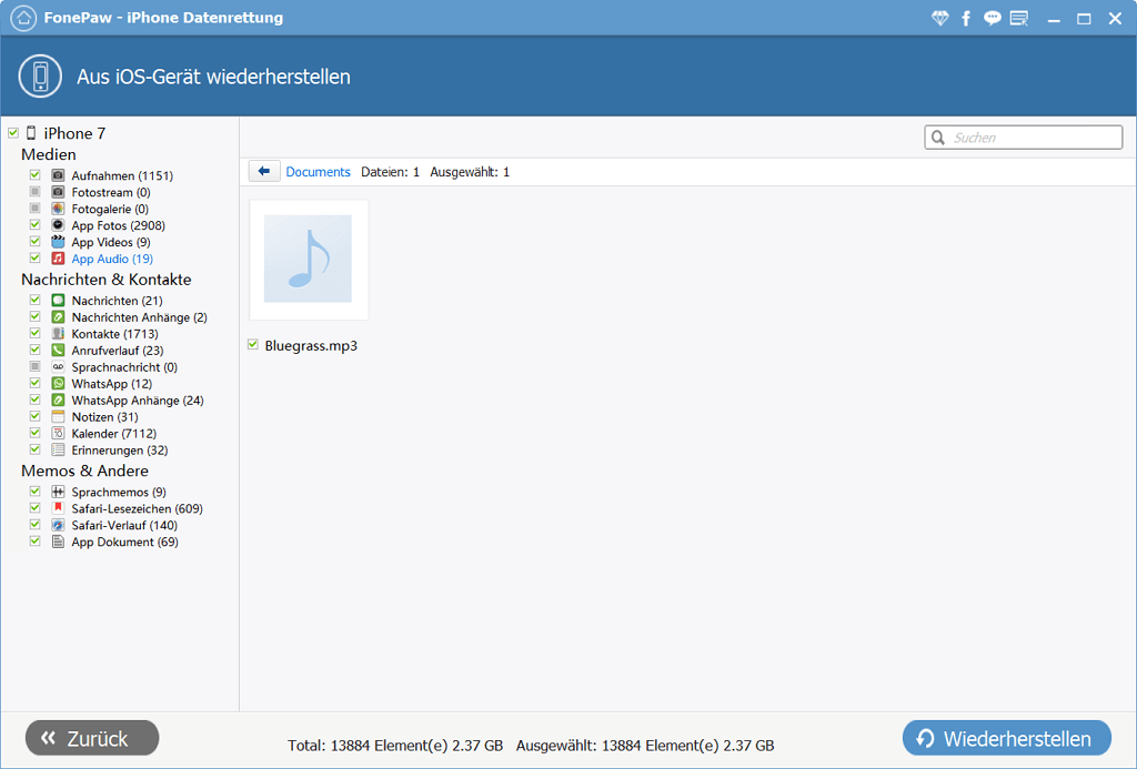 App-Audio wiederherstellen FonePaw iPhone Datenrettung