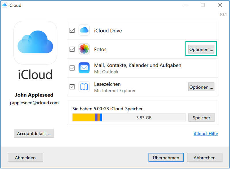 iCloud Fotos Optionen