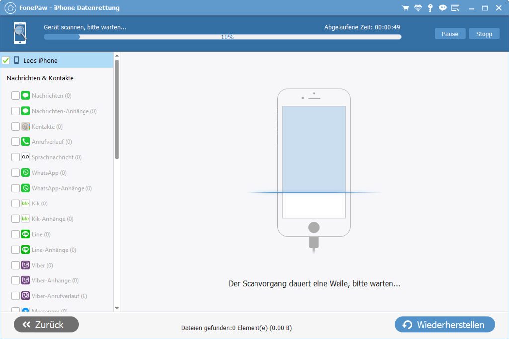 Gelöschte Nachrichten aus dem iPhone ausscannen