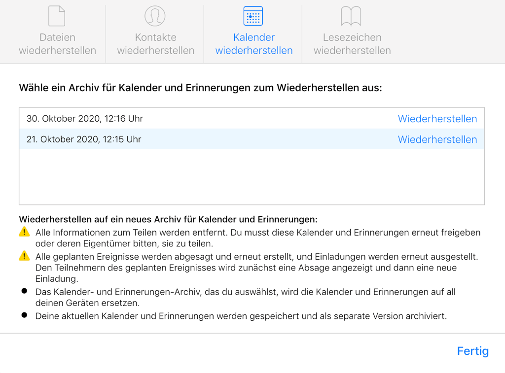 iPhone Kalender Erinnerungen wiederherstellen