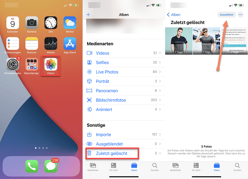 iPhone Fotos zuletzt gelöscht wiederherstellen