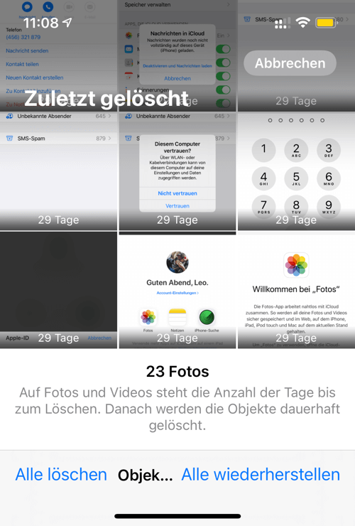 iPhone Fotos alle löschen