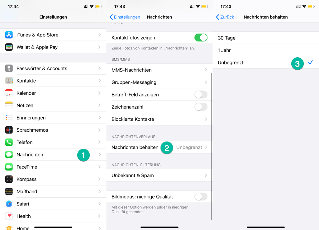 iPhone Nachrichten behalten unbegrenzt