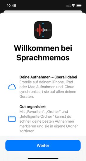 Willkomen bei Sprachmemos iPhone