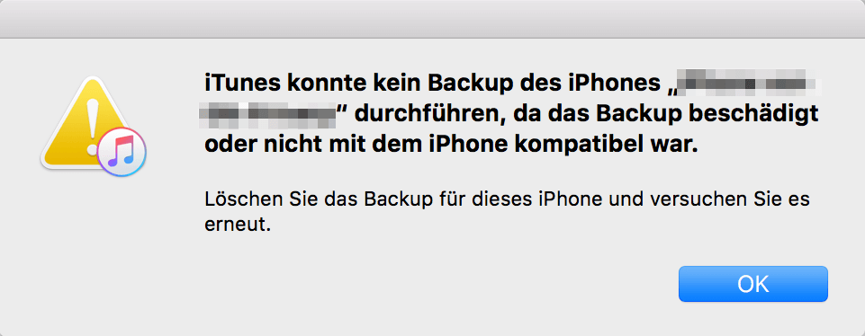 iTunes Backup beschädigt