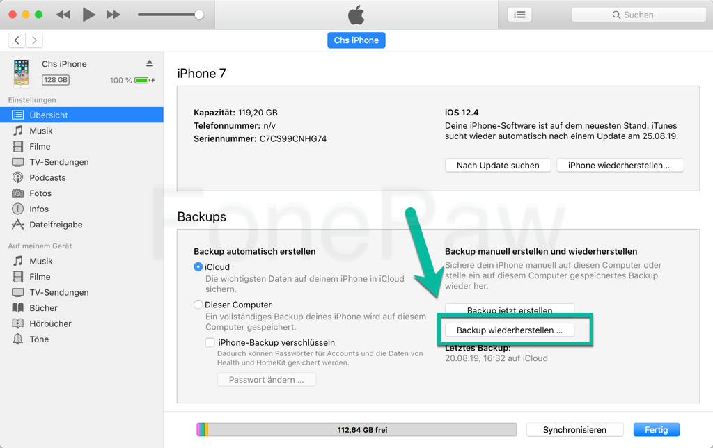 iPhone Backup wiederherstellen iTunes