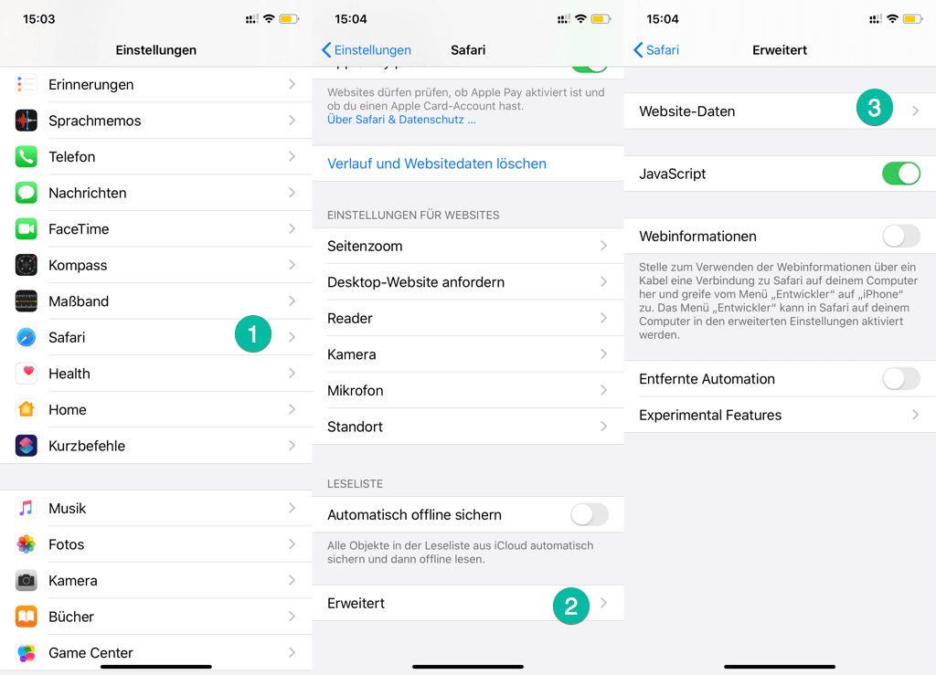 Safari Website Daten wiederherstellen