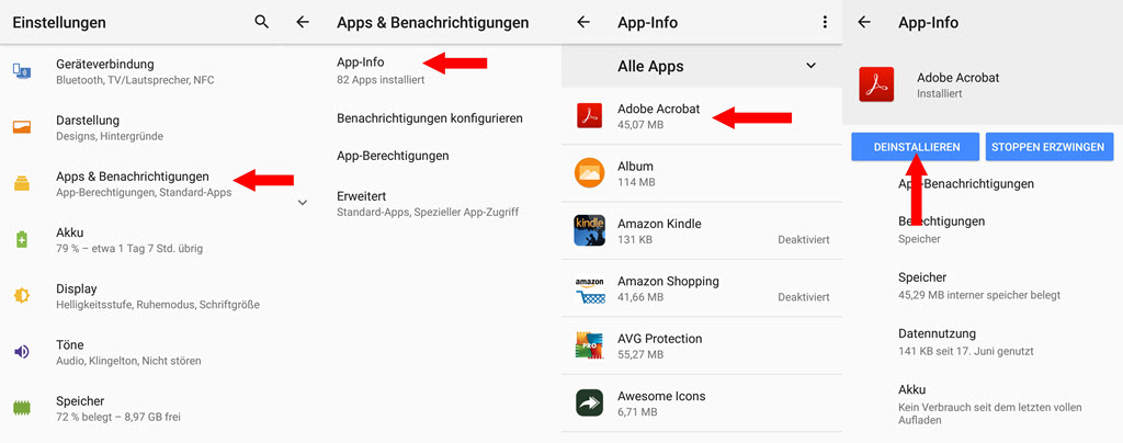 Android Apps deinstallieren