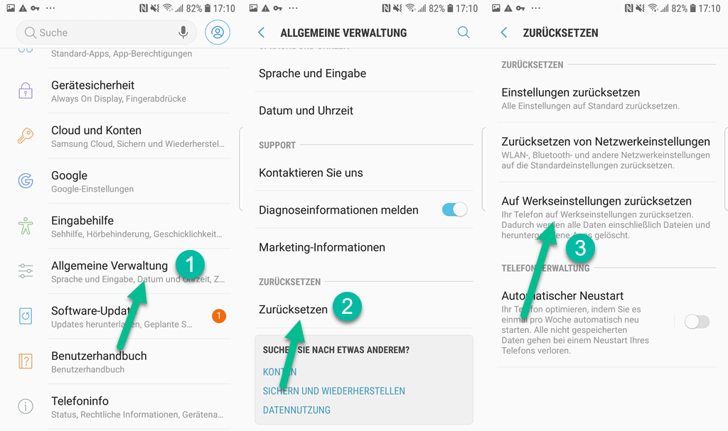 Android Handy auf Werkeinstellungen zurücksetzen