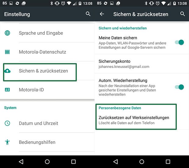 Android Handy zurücksetzen auf Werkseinstellungen