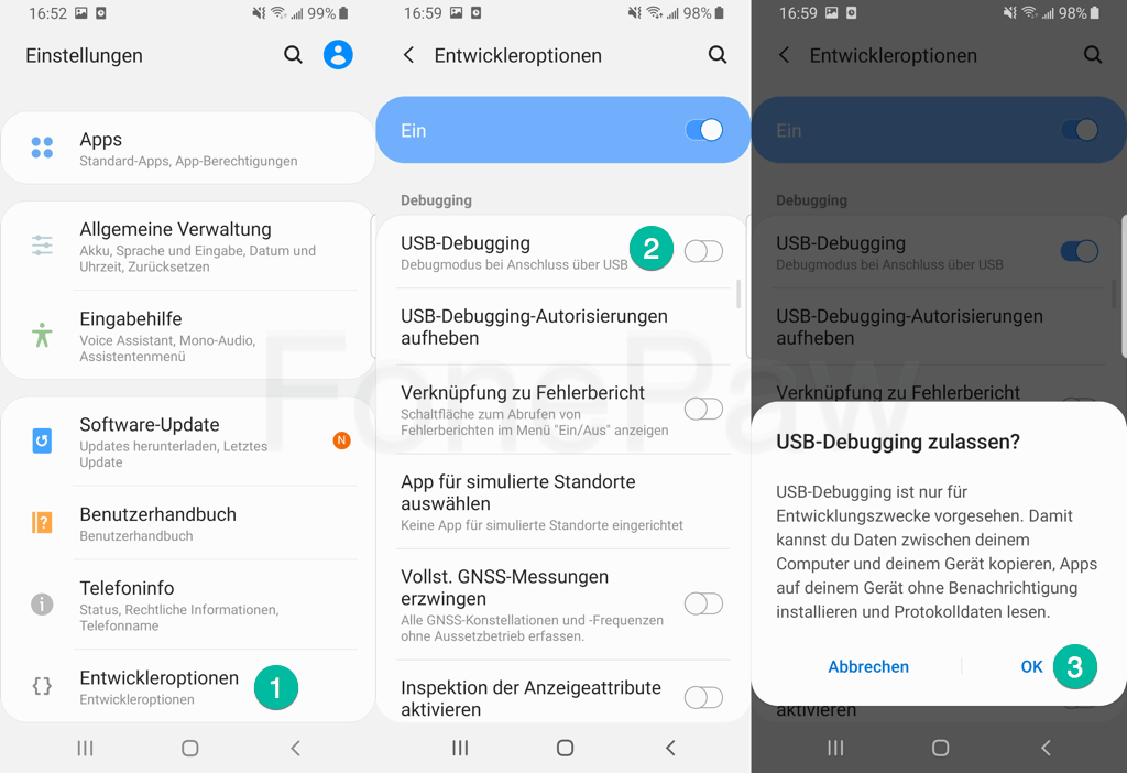 Android USB Debugging aktivieren