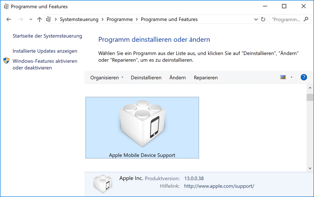 Apple Mobile Device Support deinstallieren