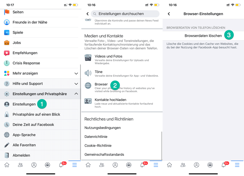 Facebook App Browserdaten löschen iPhone