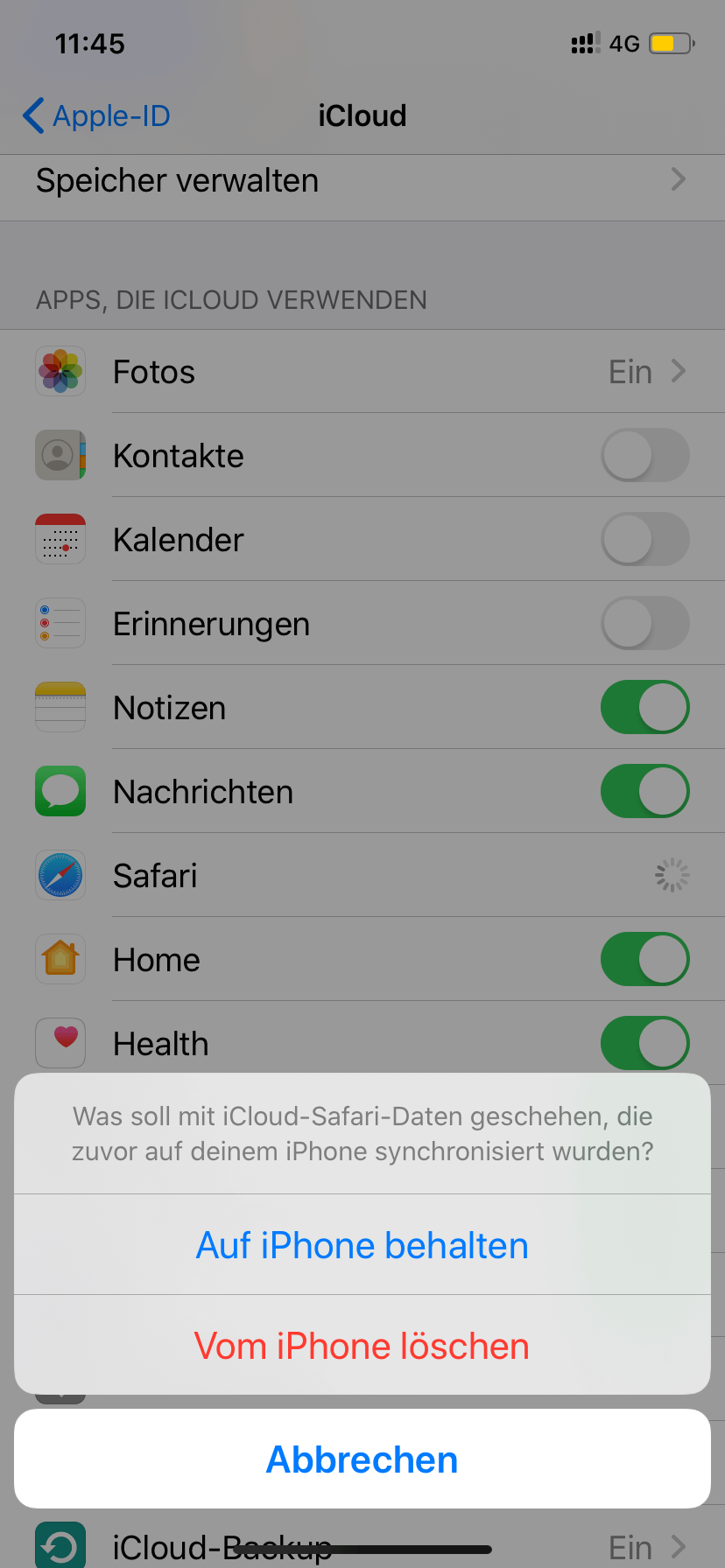 iCloud Apps deaktivieren