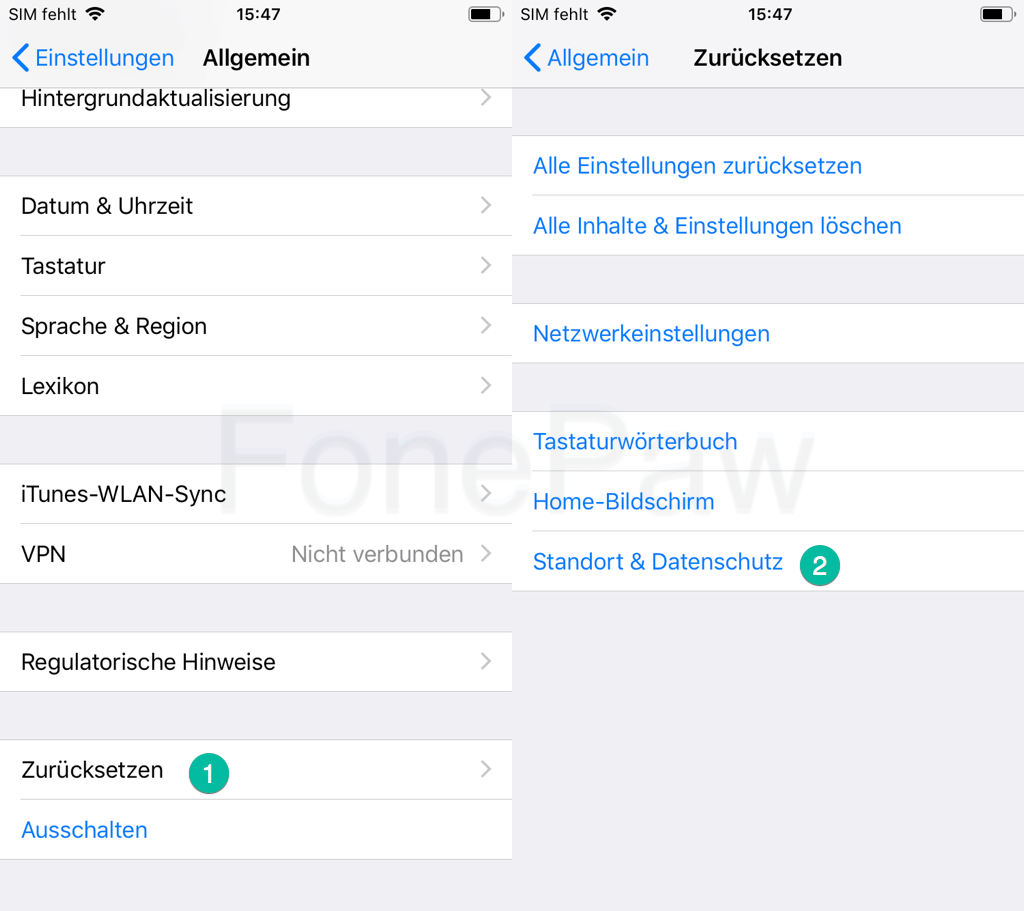 iPhone Standort Datenschutz zurücksetzen