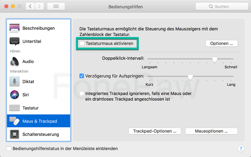 Tastaturmaus deaktivieren