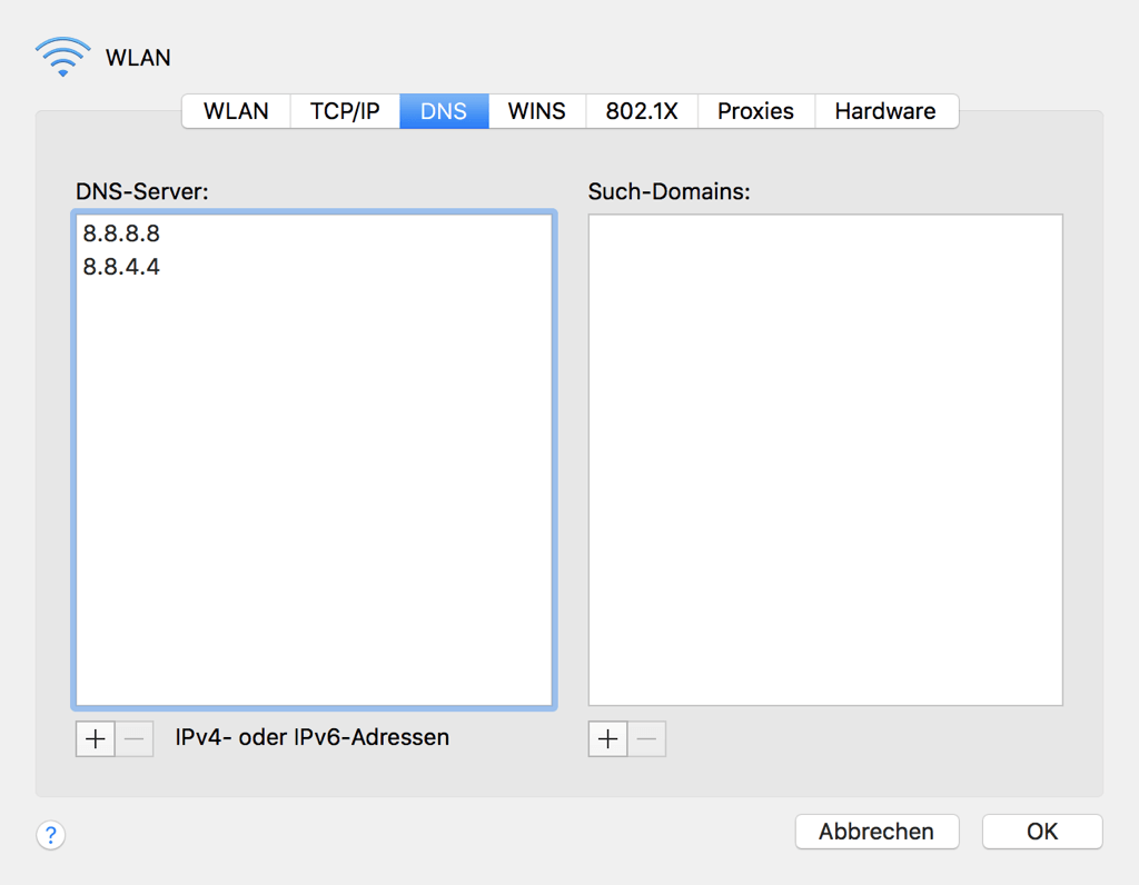 Mac WLAN DNS-Server hinzufügen