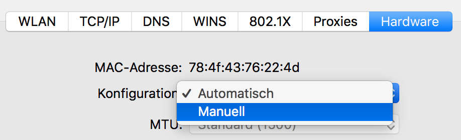 Mac WLAN Hardware Konfigurieren manuell