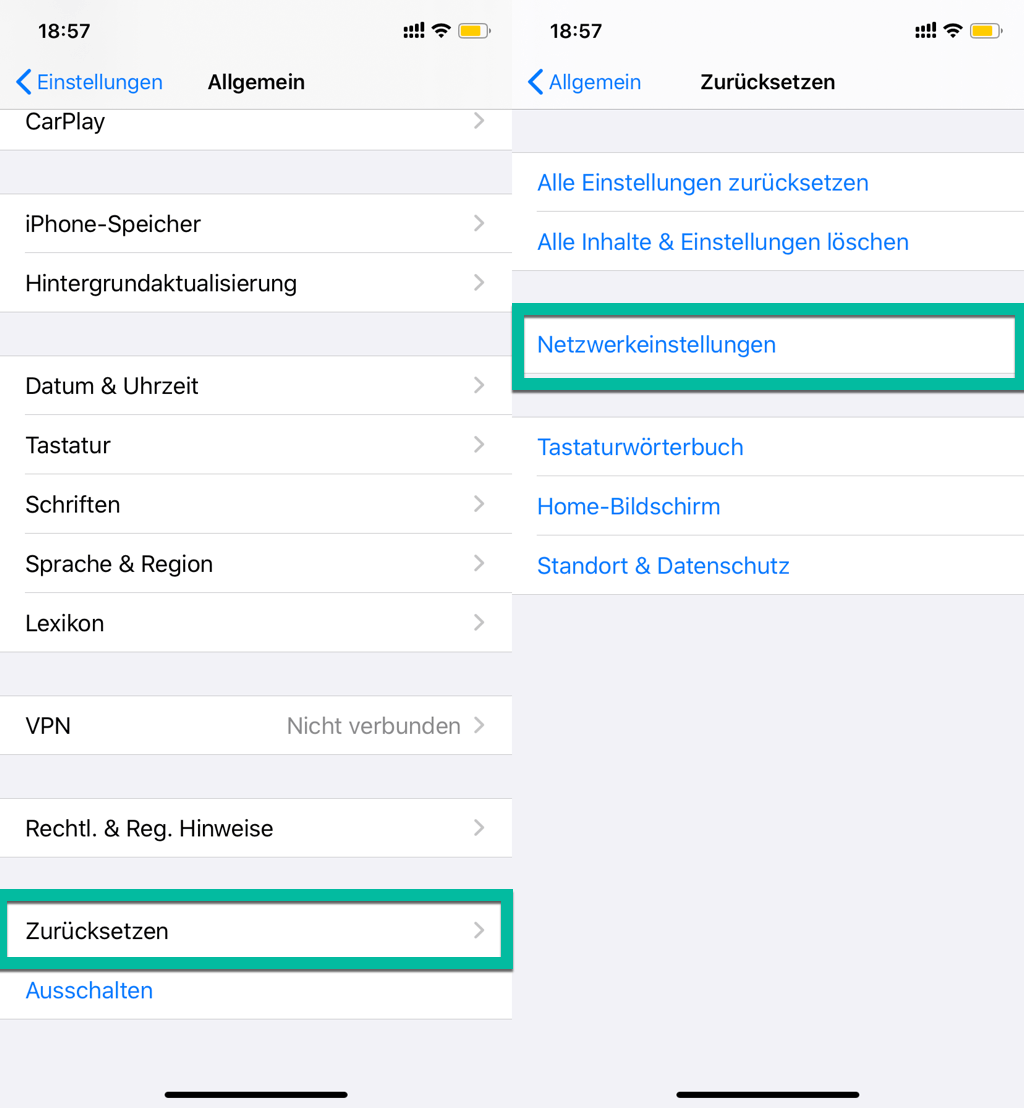 iPhone-Netzwerkeinstellungen zurücksetzen