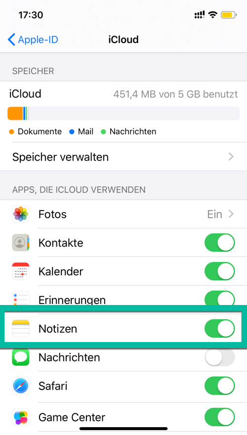 Notizen in iCloud übertragen