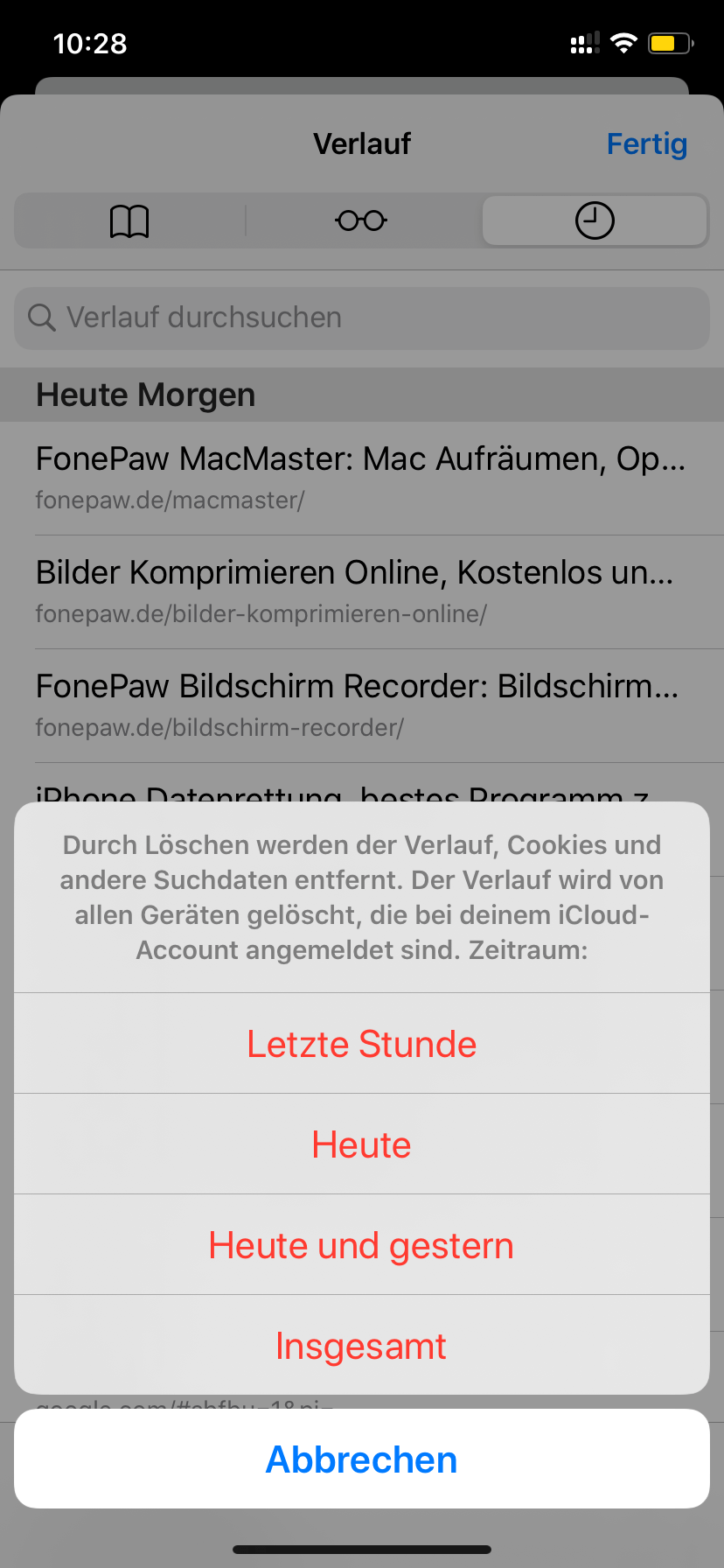 iPhone Safari Verlauf alles löschen