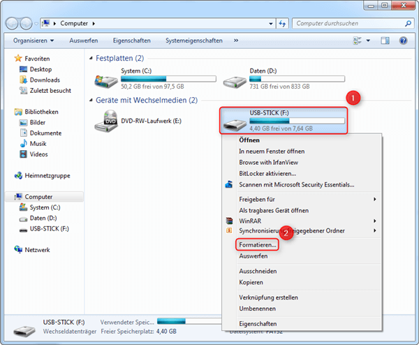 USB Stick formatieren Windows 10