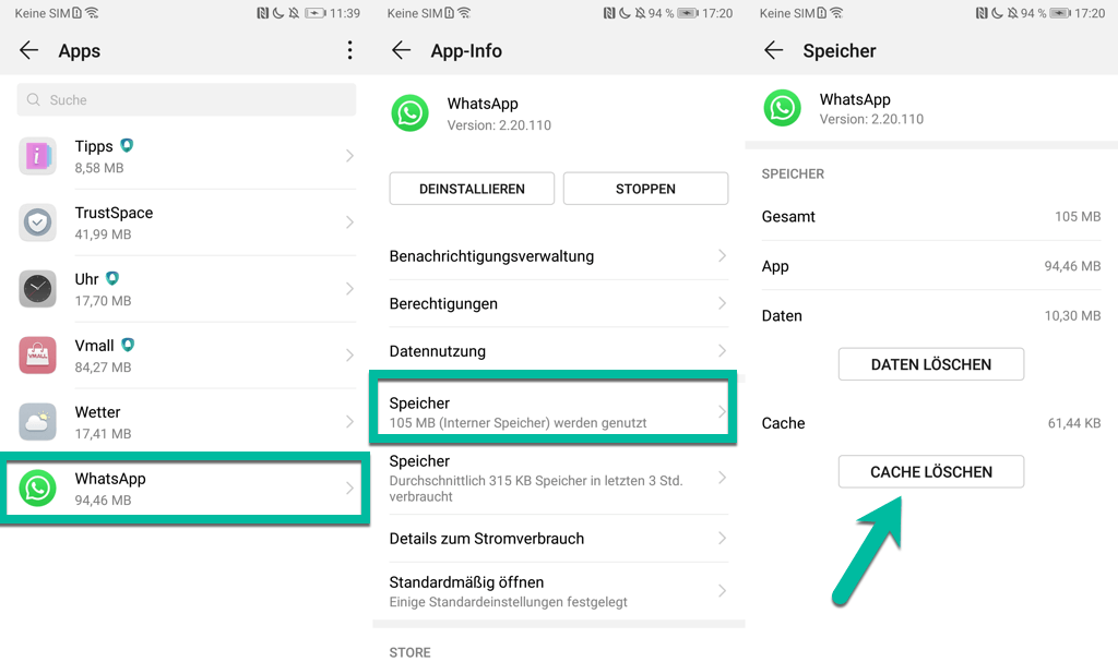 WhatsApp-Cache leeren