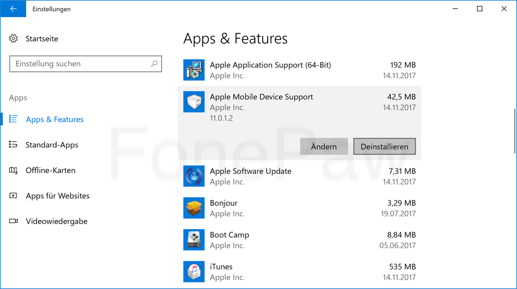 Apple Mobile Device Support deinstallieren