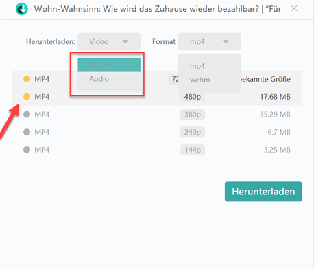 Ausgabeformat und Qualität wählen