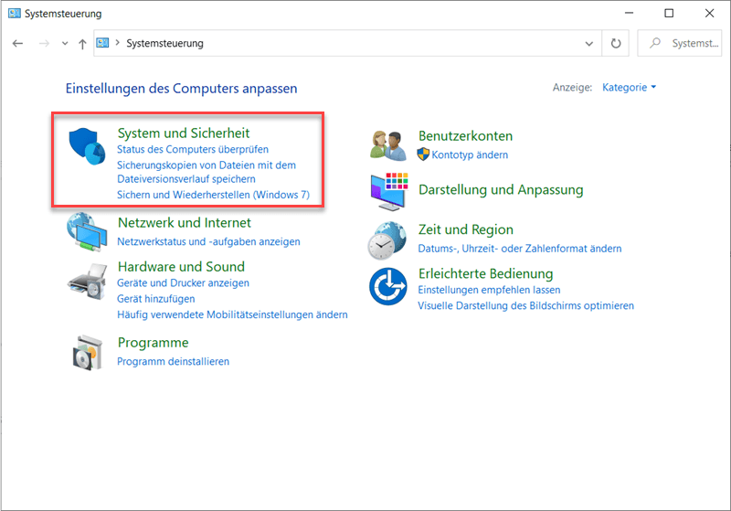 zu Systemsteuerung gehen