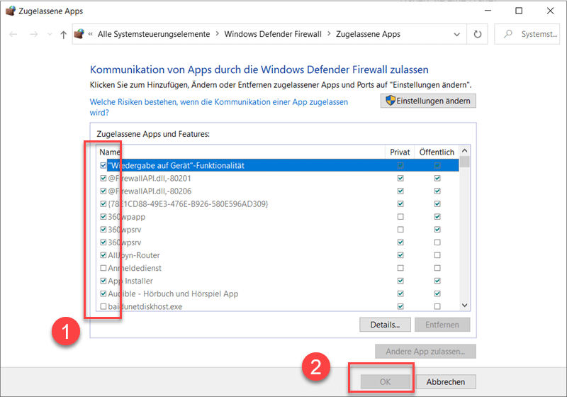 Zugelassene Apps anpassen