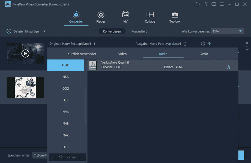 WAV als Ausgabeformat auswählen