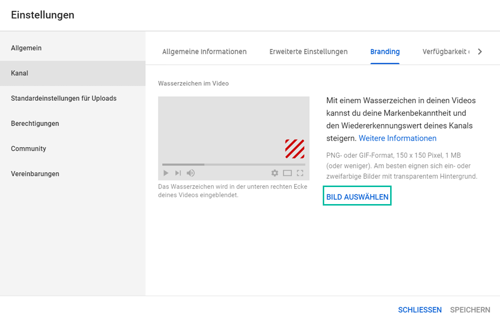 Bild auswählen YouTube-Wasserzeichen
