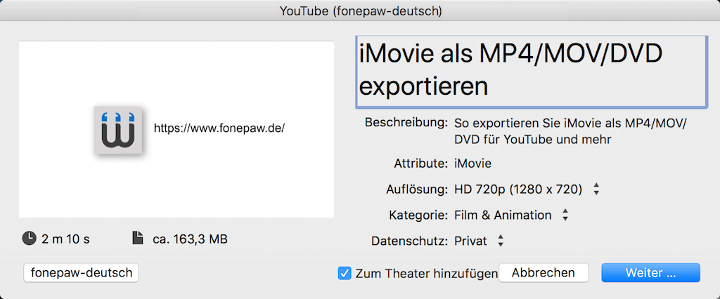 iMovie auf YouTube exportieren