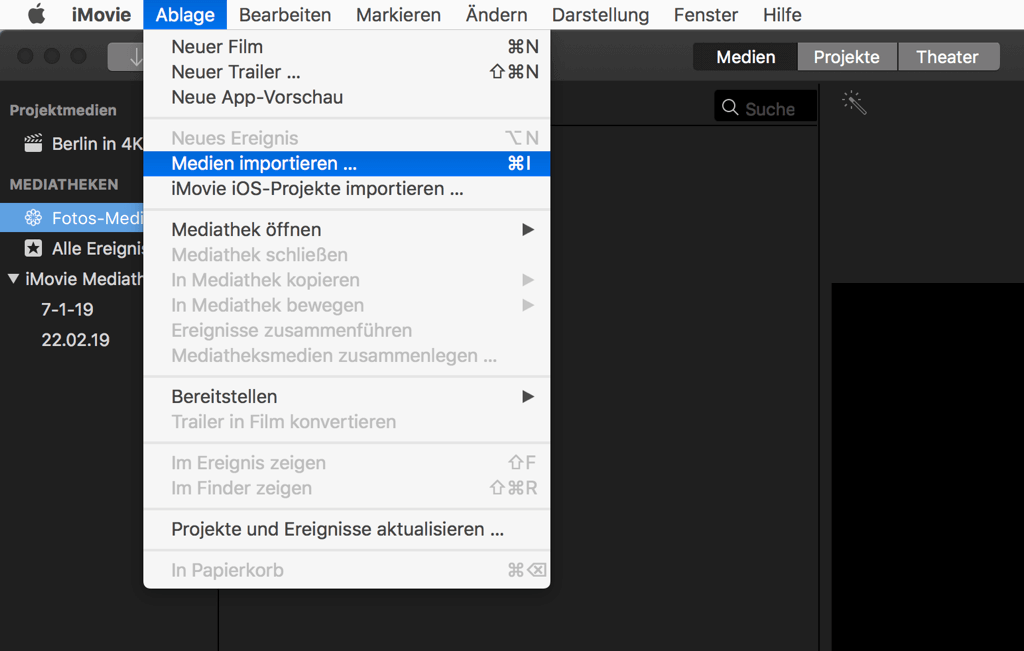 iMovie Medien importieren
