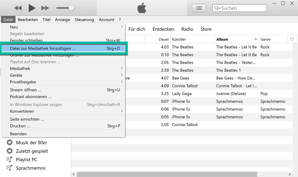 MP4 Datei zur iTunes Mediathek hinzufügen