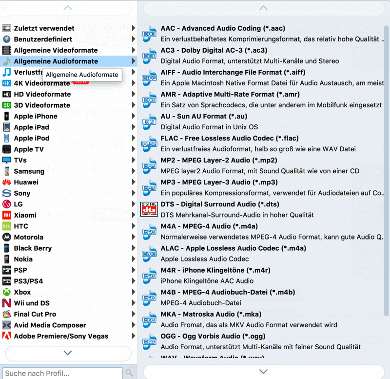 MP3 als Ausgabeformat auswählen