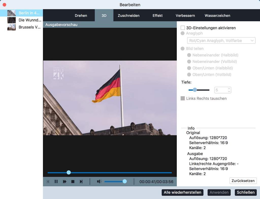 3D Video auf Mac bearbeiten