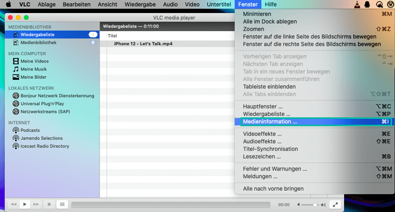 Medieninformation VLC auf Mac