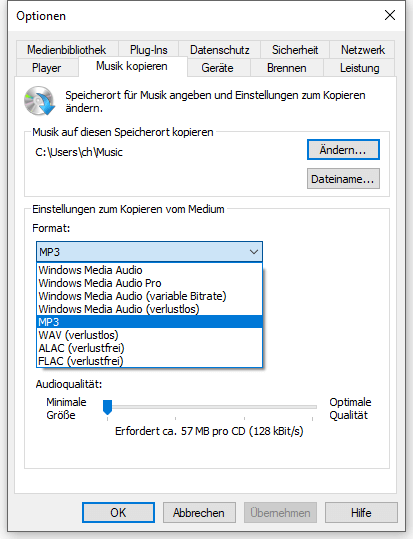 Musik kopieren Windows Media Player
