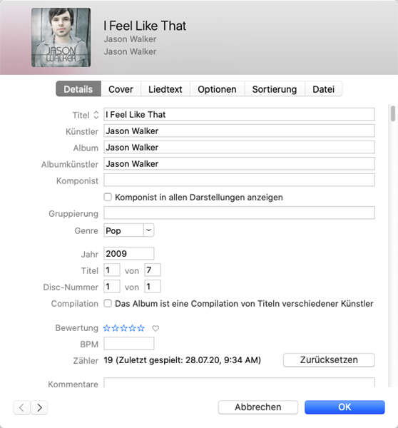 Musiktitel-Metadaten Mac
