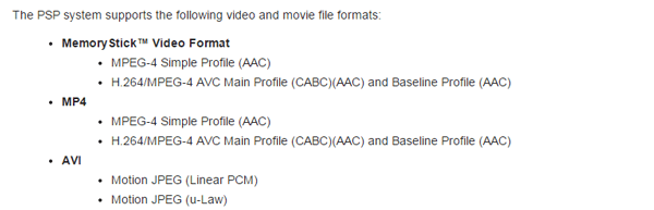 Kompatible Videoformate von PSP