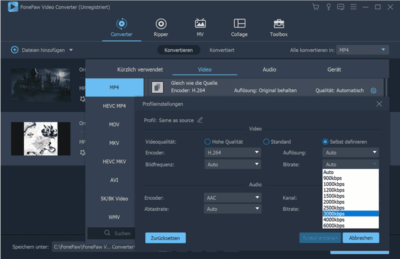 Video Bitrate ändern