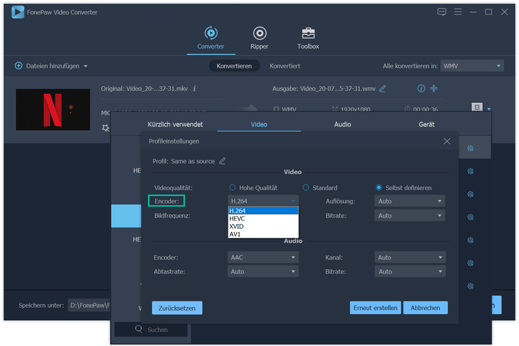 Videoencoder einrichten